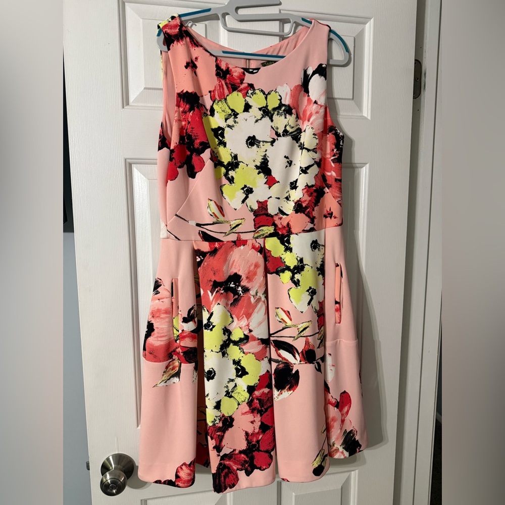 Taylor Pink and Yellow Floral Midi Dress